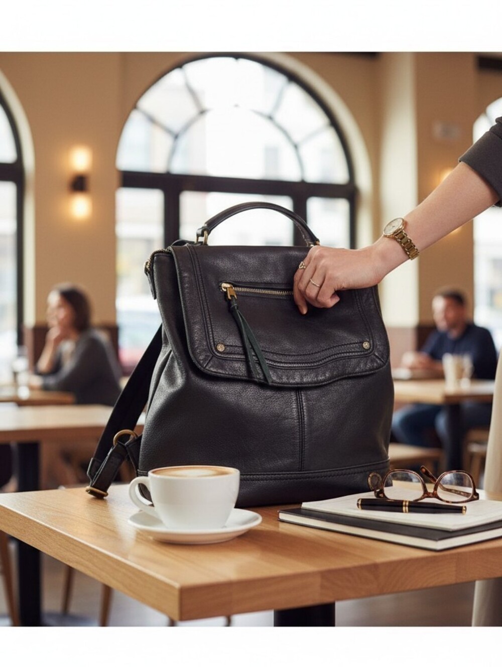 The Sak Black Leather Convertible Backpack Tote